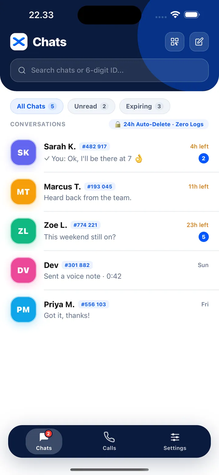 Neurapath chat list showing conversations with time left before they delete