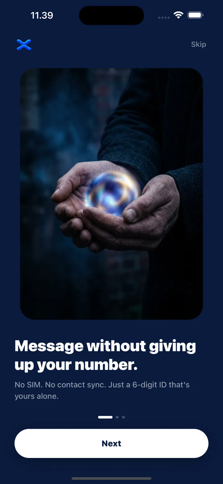 Neurapath onboarding screen: Message without giving up your number